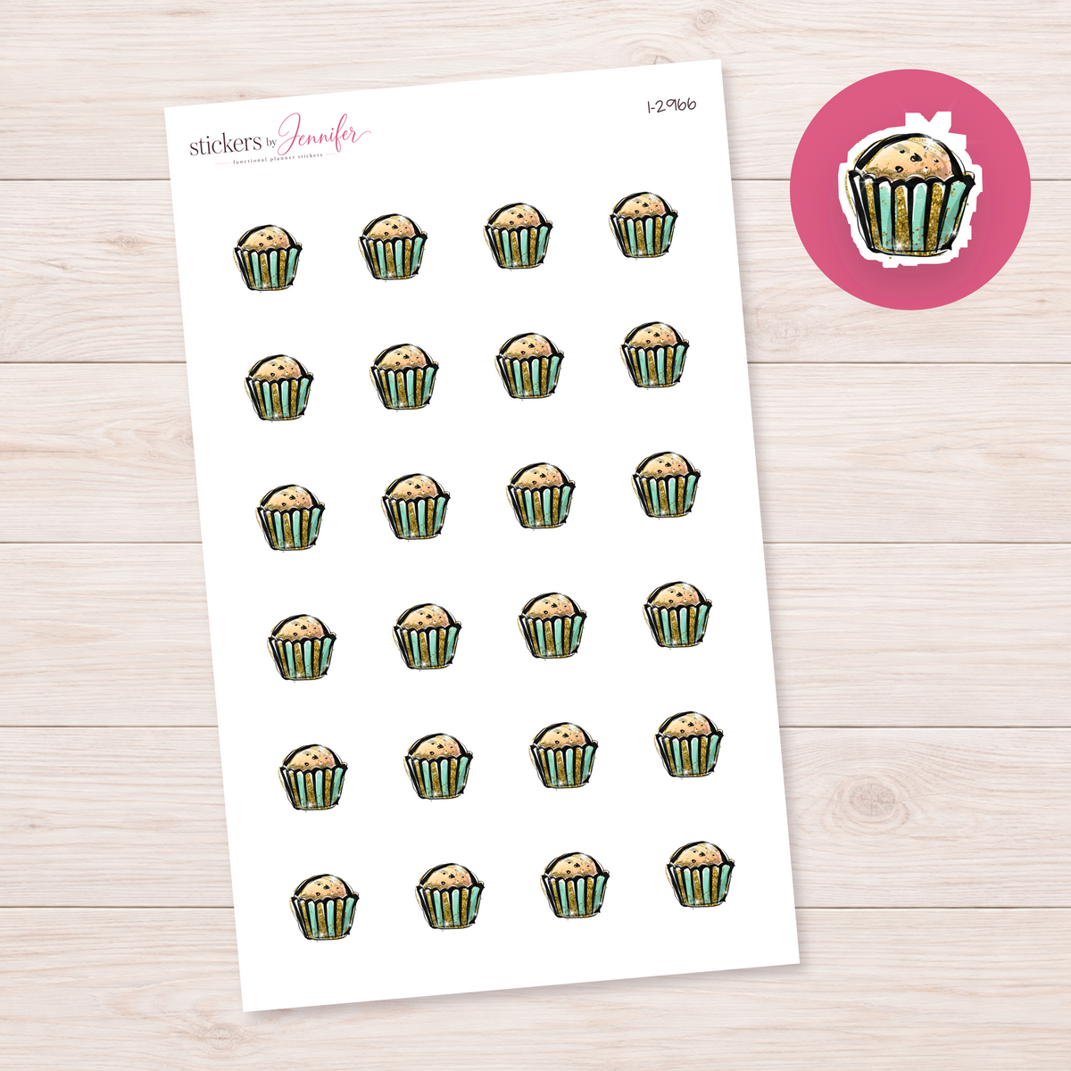 Mint and Gold Cupcake Planner Stickers | I-2966