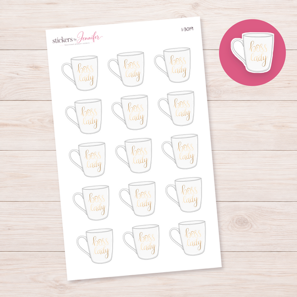 White Boss Lady Mug Planner Stickers | I-3019