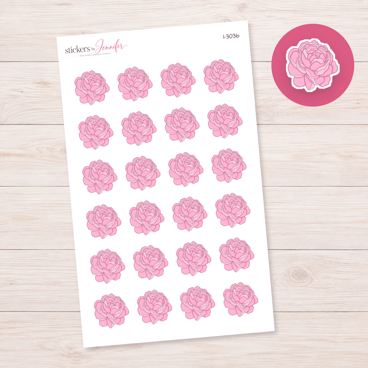 Pink Peony Accent Planner Stickers | I-3036