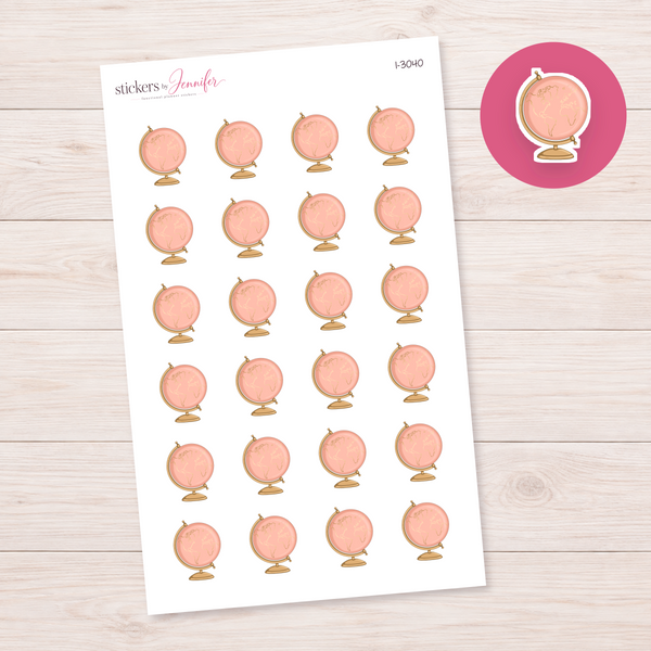 Peach Desk Globe Planner Stickers | I-3040