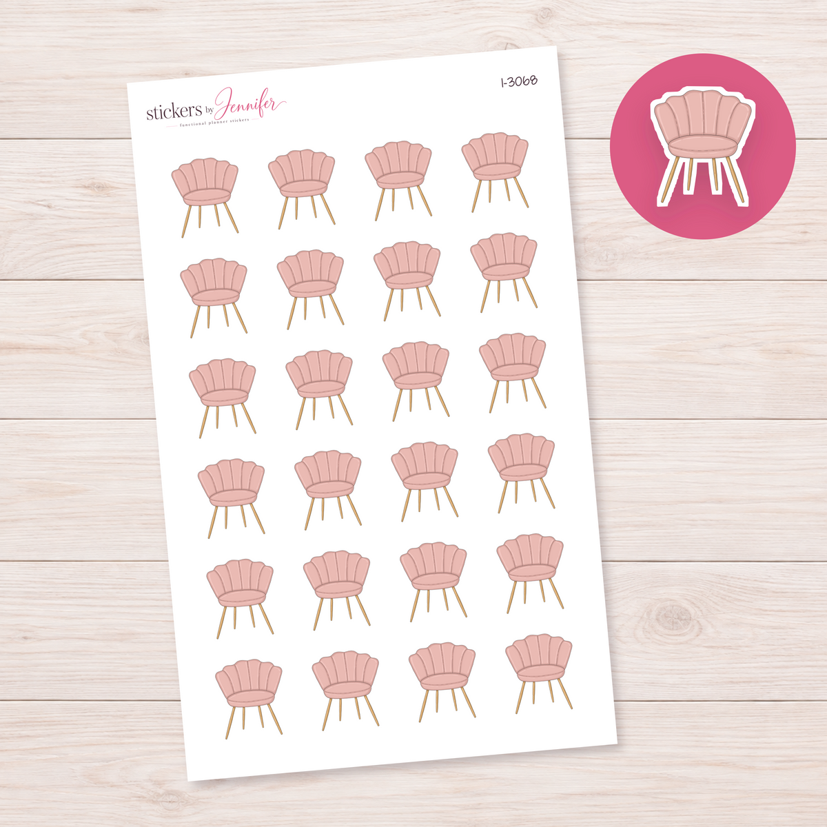 Dusty Pink Scalloped Chair Planner Stickers | I-3068