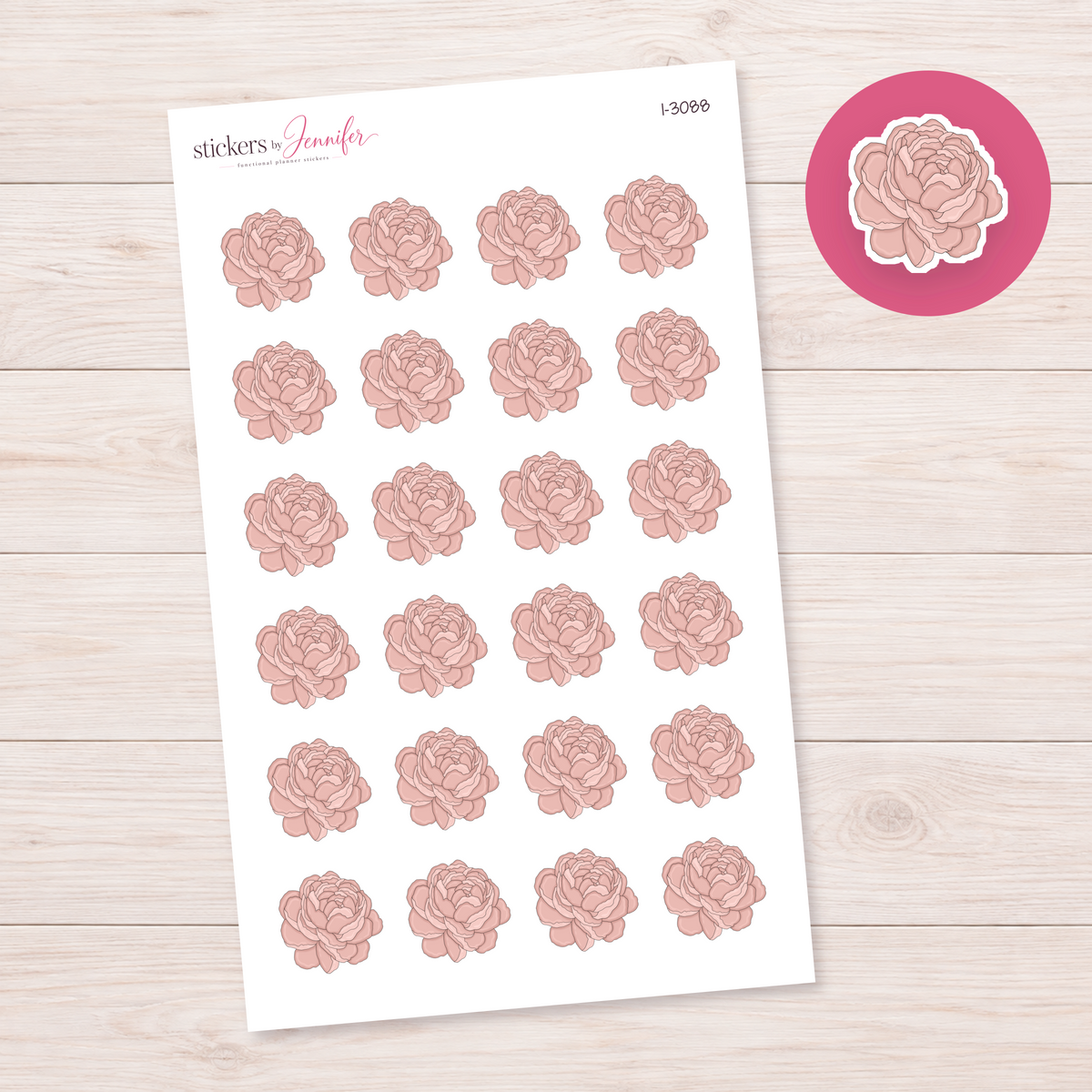 Dusty Rose Peony Planner Stickers | I-3088