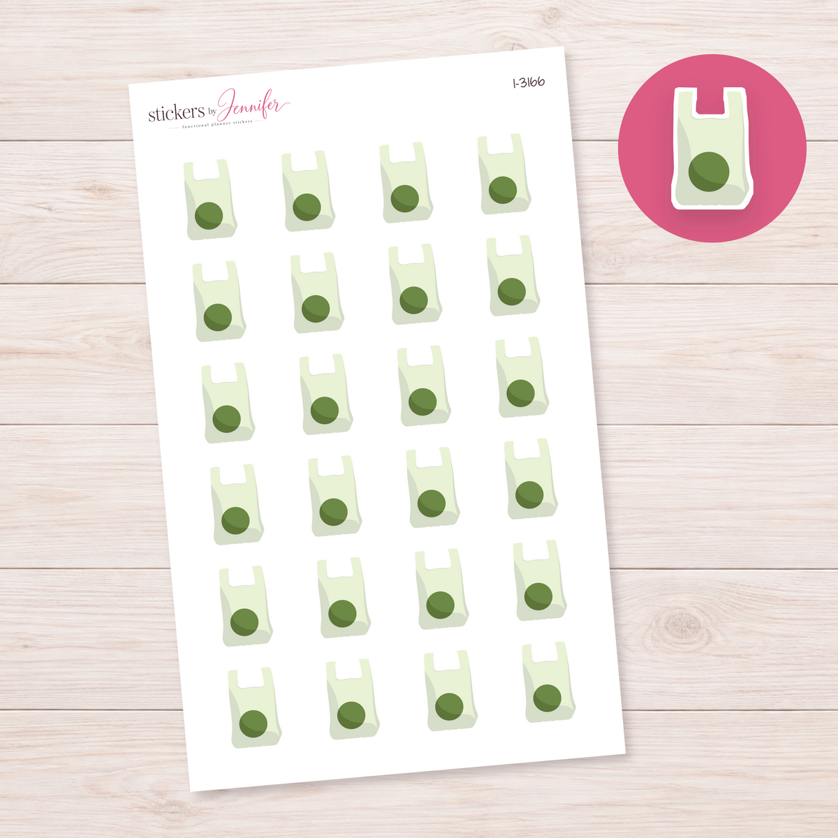 Green Grocery Bag Planner Stickers | I-3166