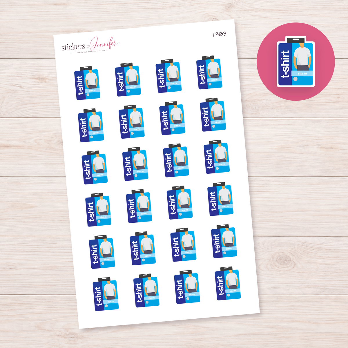 Packaged White T-Shirt Planner Stickers | I-3183
