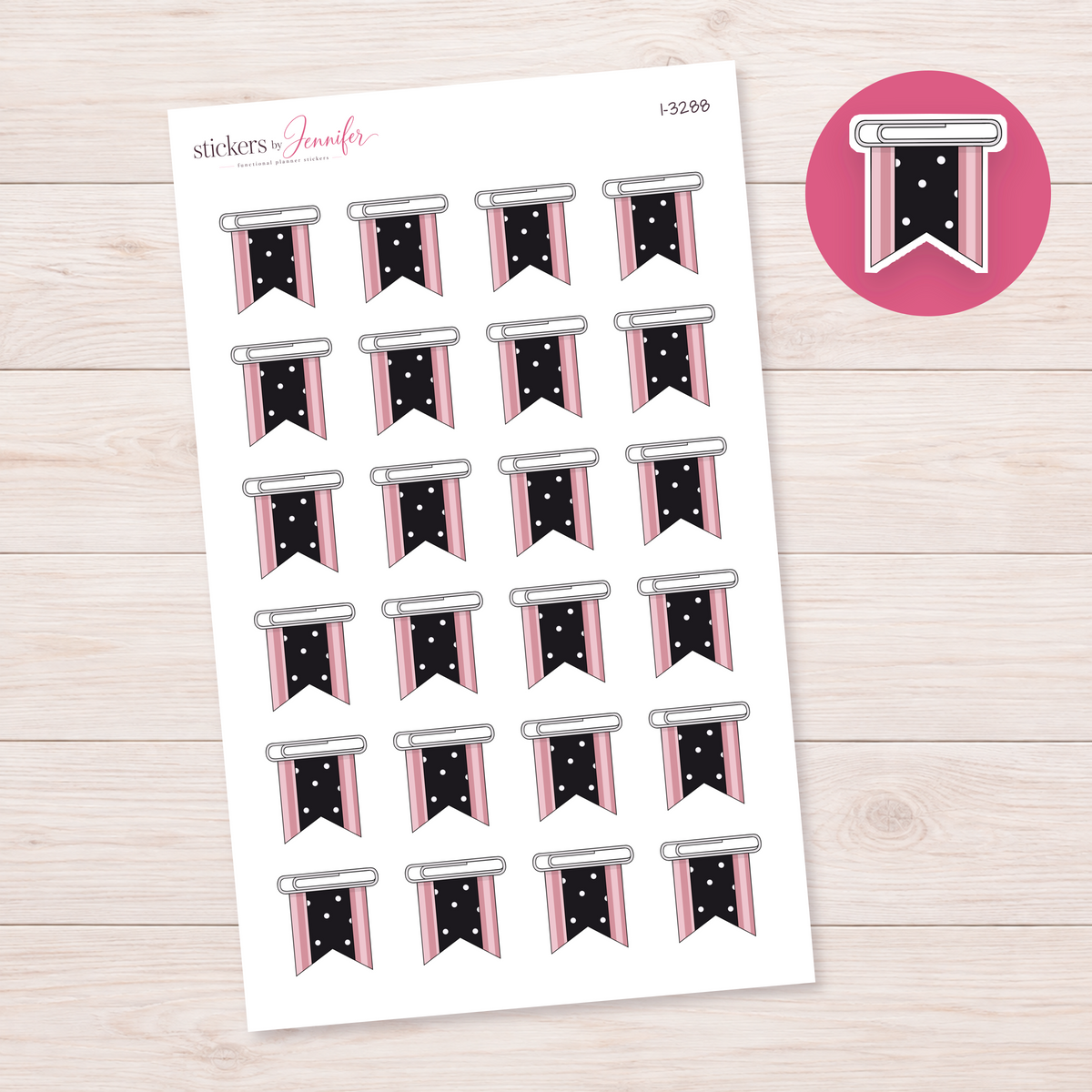 Pink & Black Ribbon Paperclip Planner Stickers | I-3288