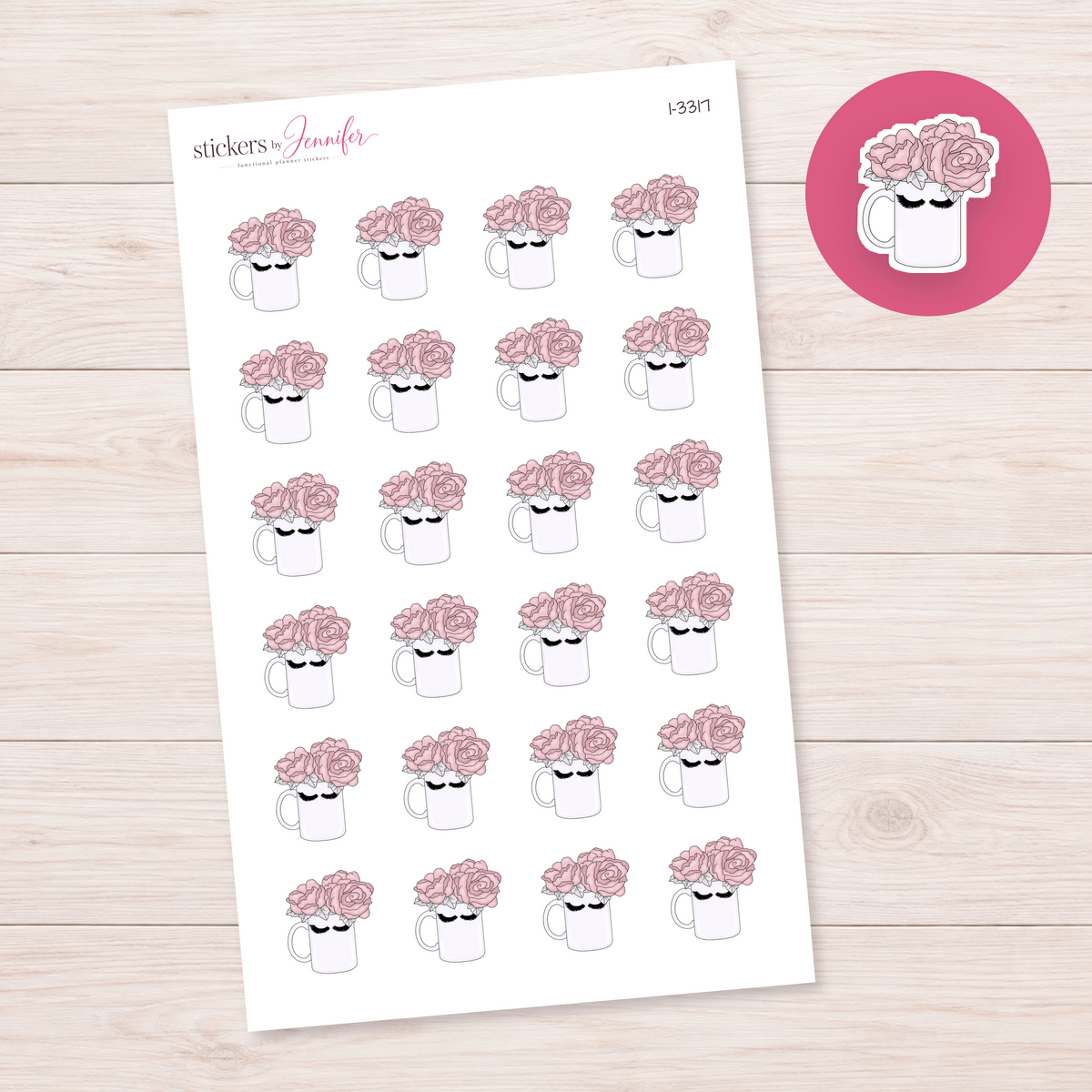 Rose-Filled Eyelash Mug Planner Stickers | I-3317