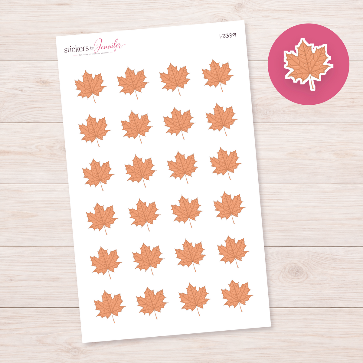 Peach Textured Maple Leaf Planner Stickers | I-3339