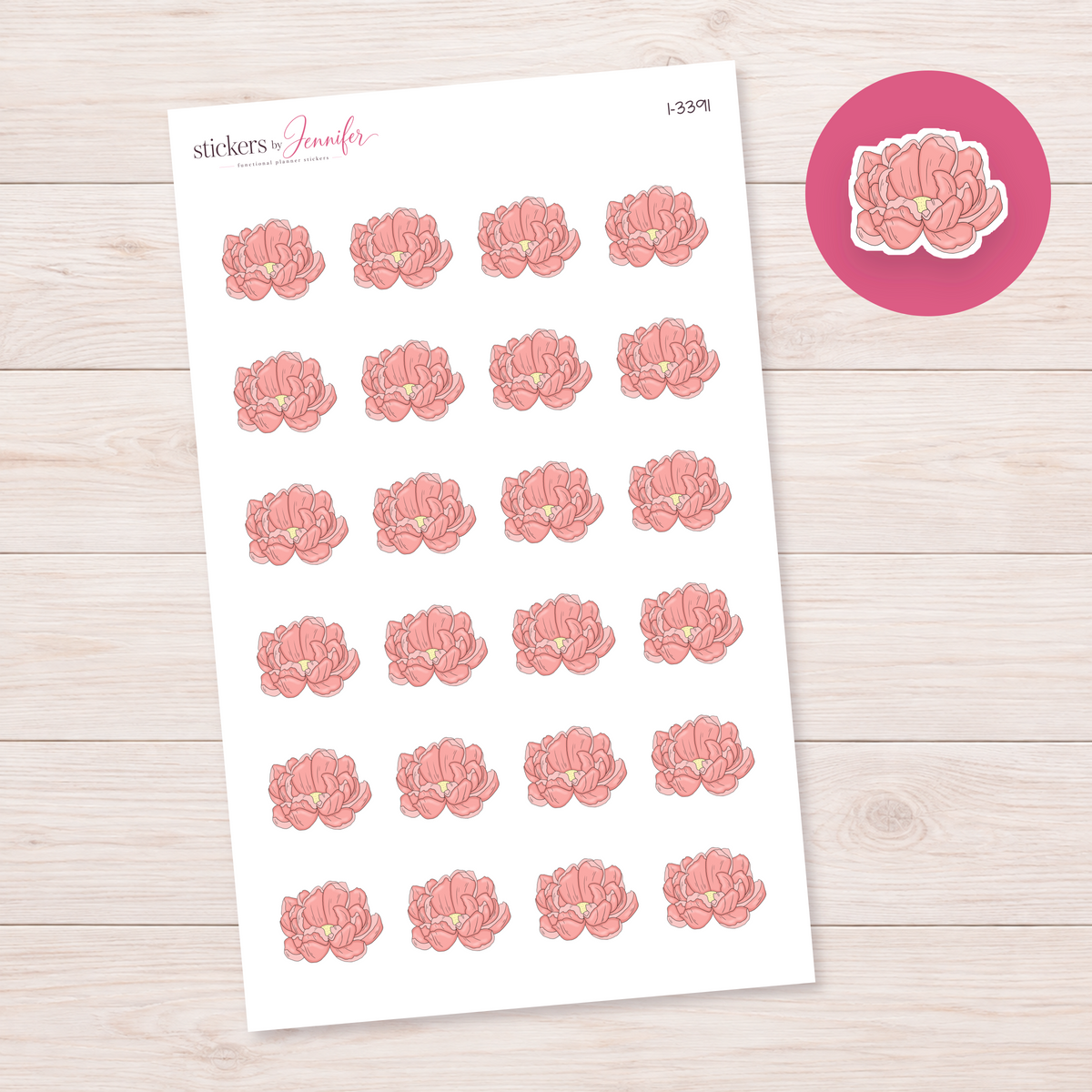 Pink Peony Planner Stickers | I-3391