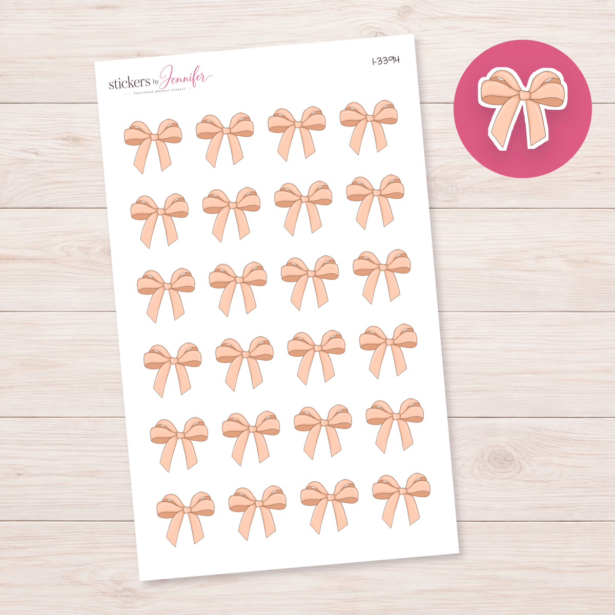 Peach Ribbon Bow Planner Stickers | I-3394