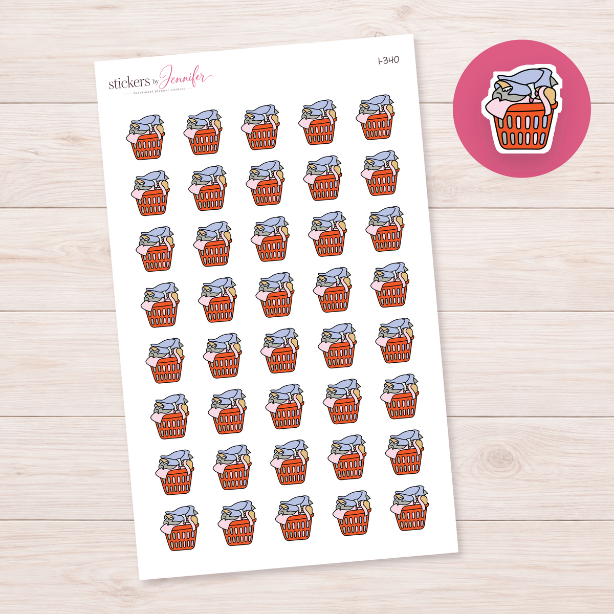 Orange Full Laundry Basket Planner Stickers | I-340