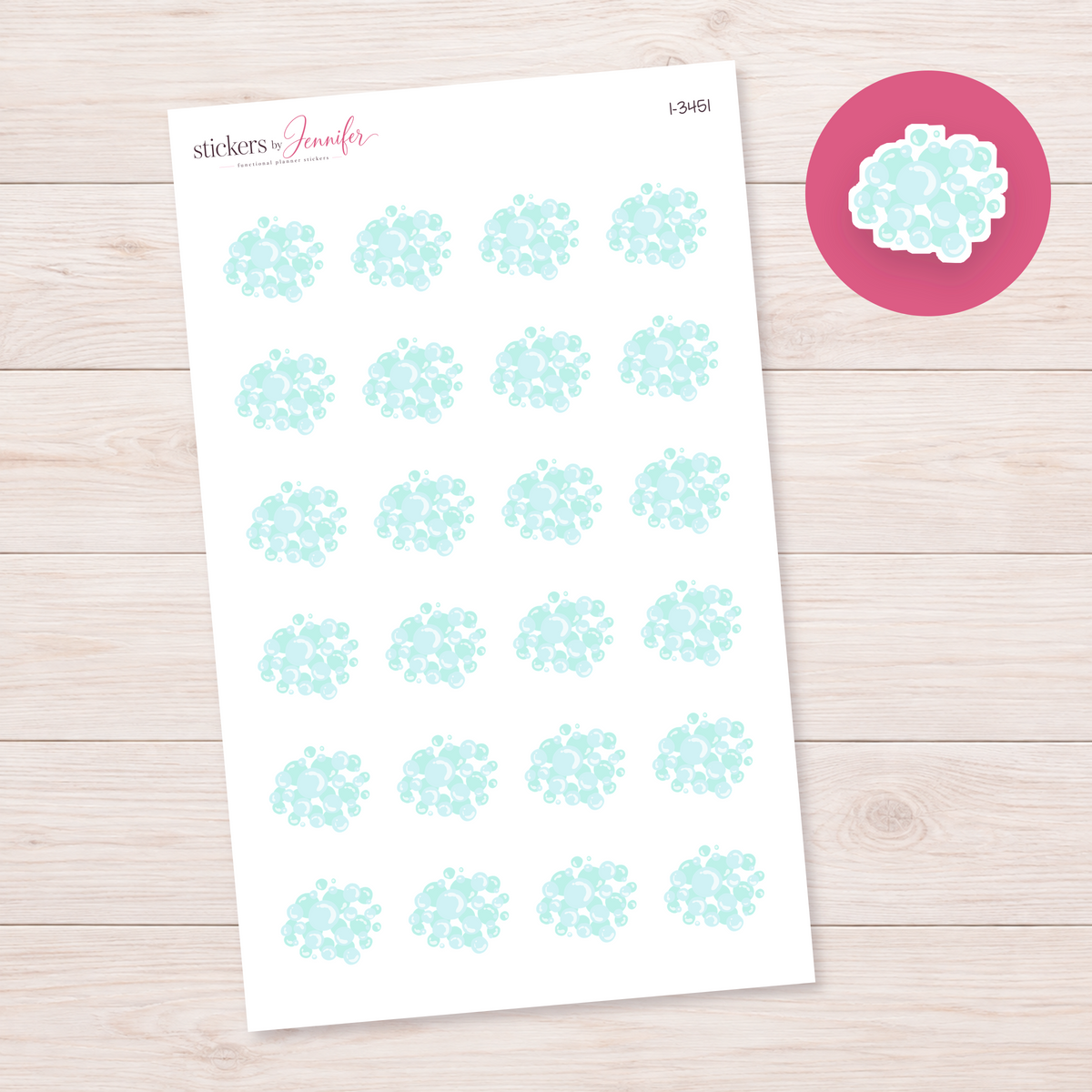 Mint Soap Bubbles Planner Stickers | I-3451