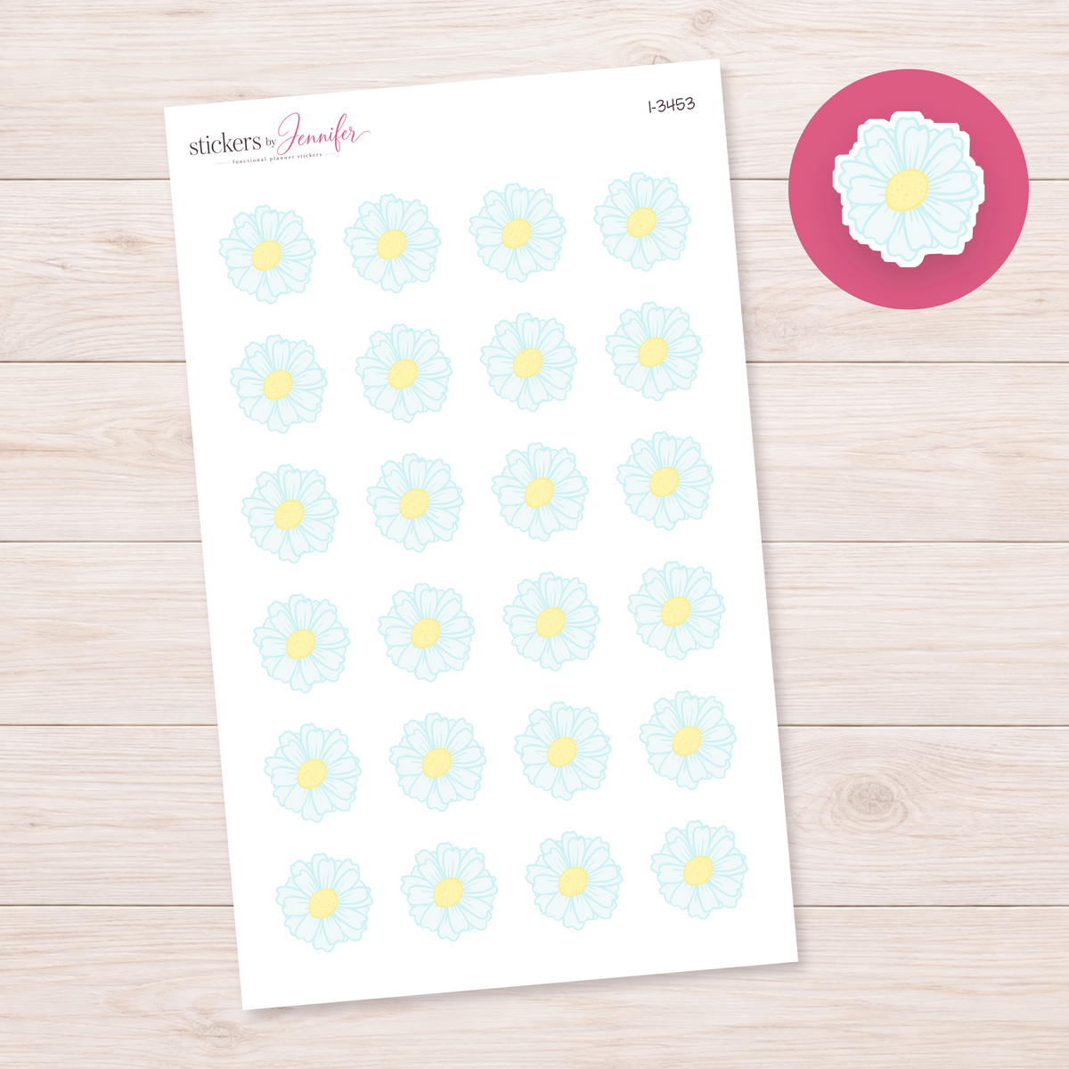 Pale Blue Daisy Planner Stickers | I-3453