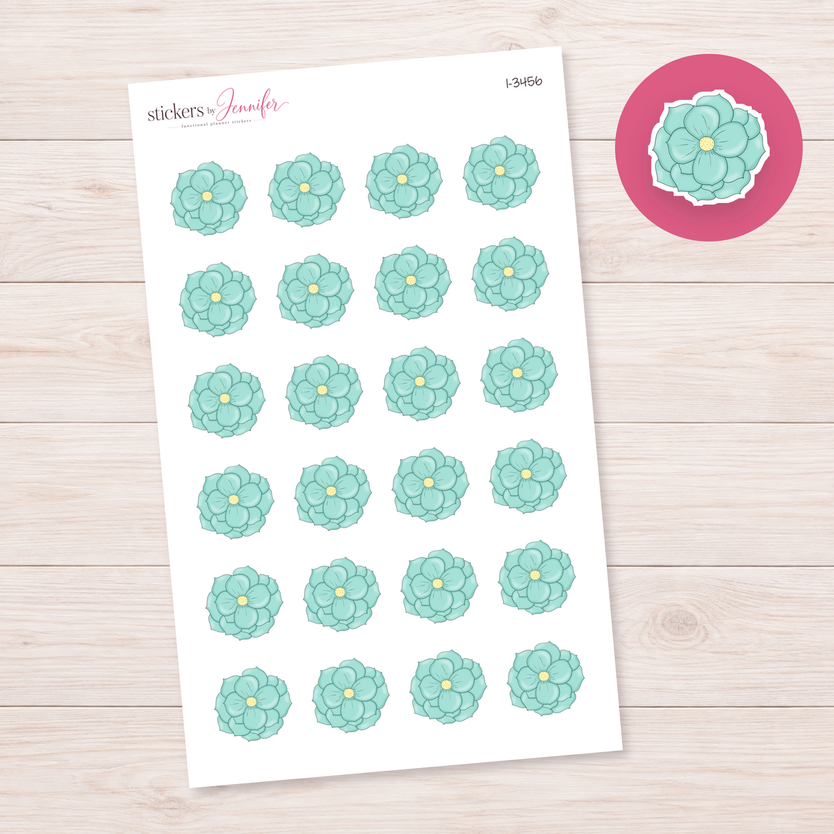 Mint Layered Flower Planner Stickers | I-3456