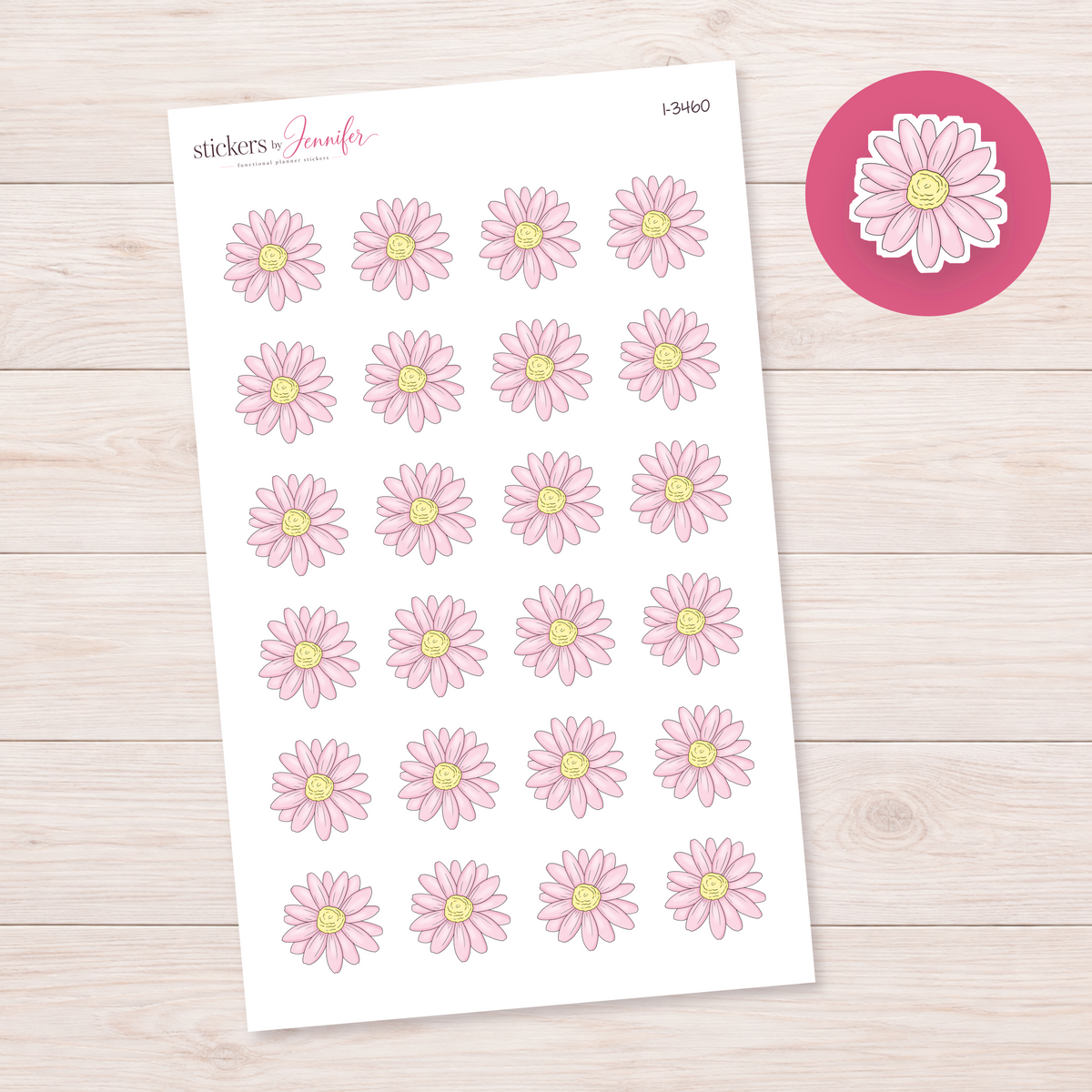 Pink Daisy Bloom Planner Stickers | I-3460