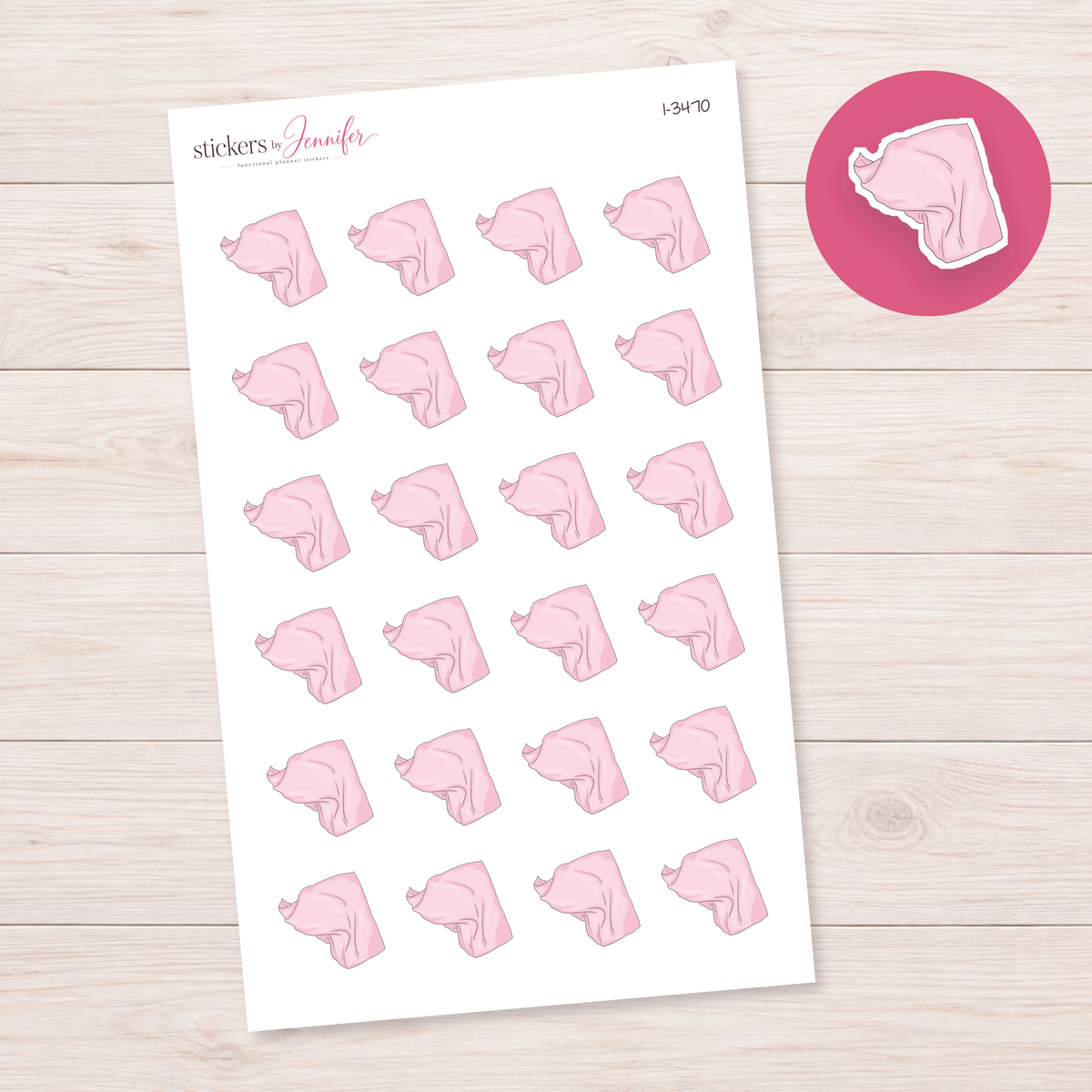 Folded Pink T-Shirt Planner Stickers | I-3470