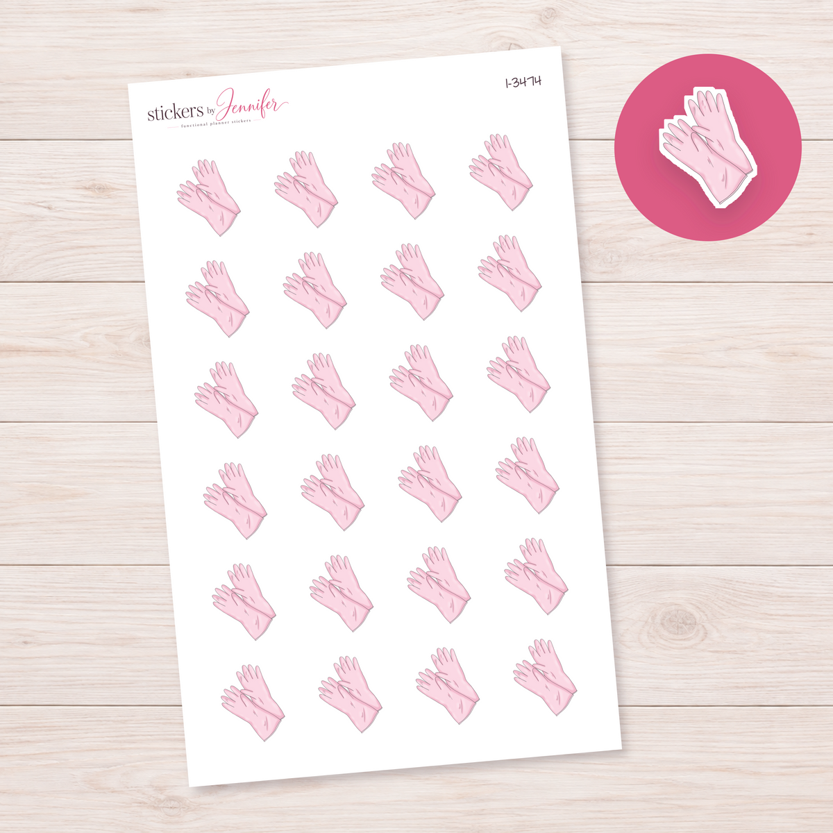 Pink Cleaning Gloves Planner Stickers | I-3474