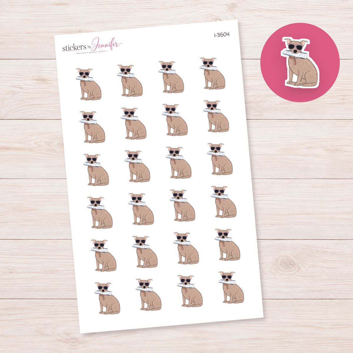 Travel Dog with Boarding Pass Planner Stickers | I-3504
