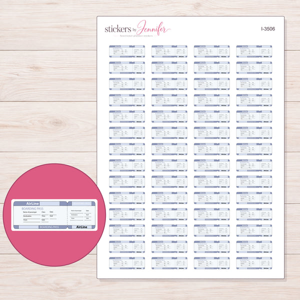 Airline Boarding Pass Planner Stickers | I-3506 — enlarged contour-cut detail