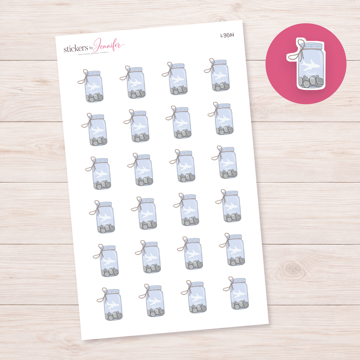 Travel Fund Savings Jar Planner Stickers | I-3514