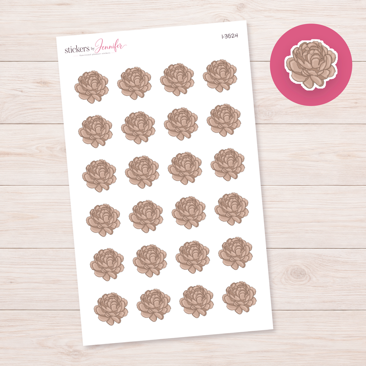 Taupe Peony Planner Stickers | I-3524