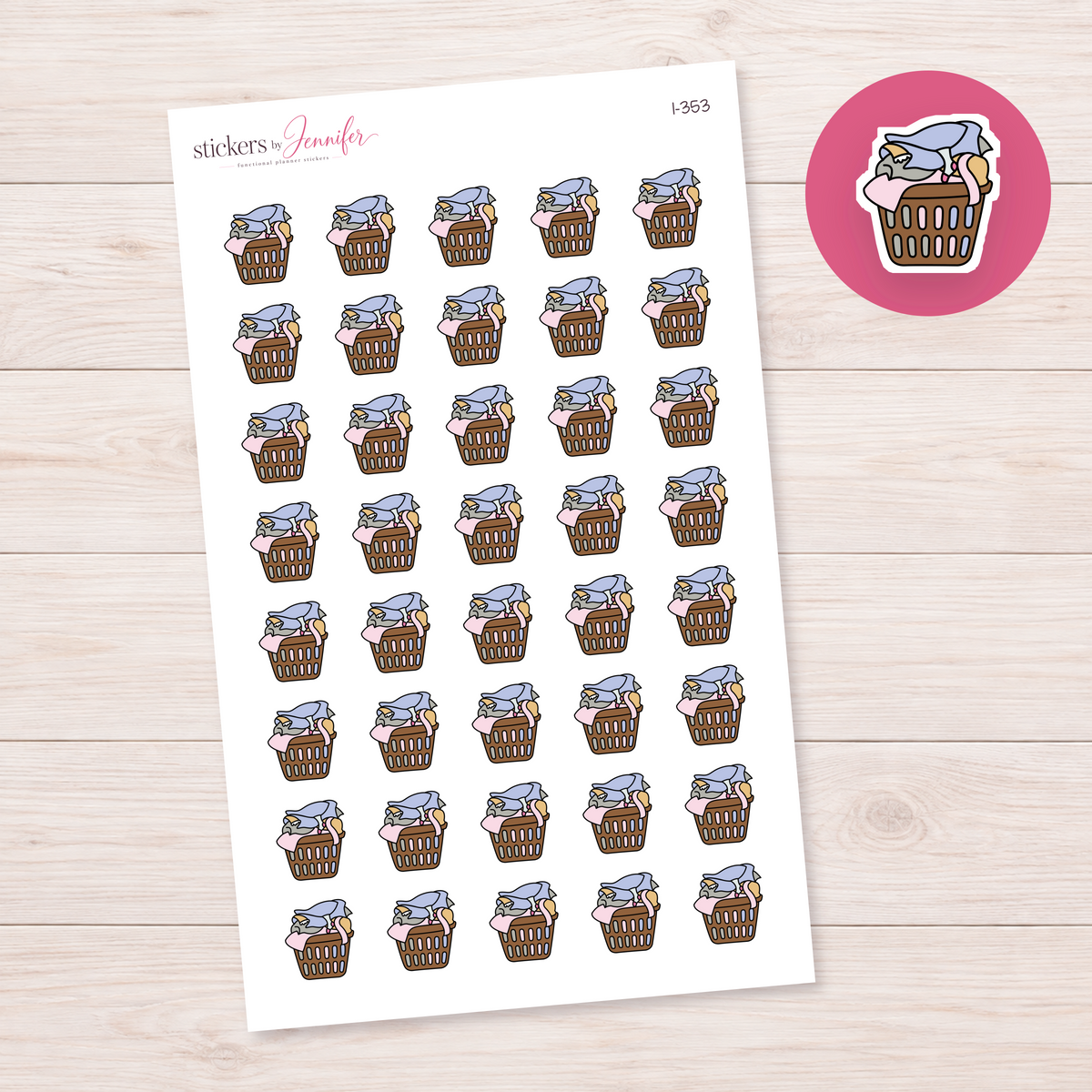 Warm Brown Laundry Basket Planner Stickers | I-353