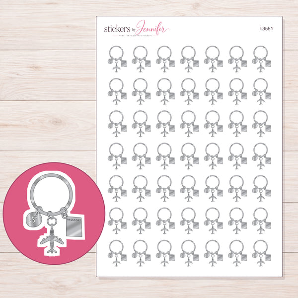 Airplane and Passport Keychain Planner Stickers | I-3551 — enlarged contour-cut detail