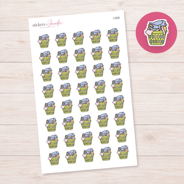 Yellow Green Full Laundry Basket Planner Stickers | I-358
