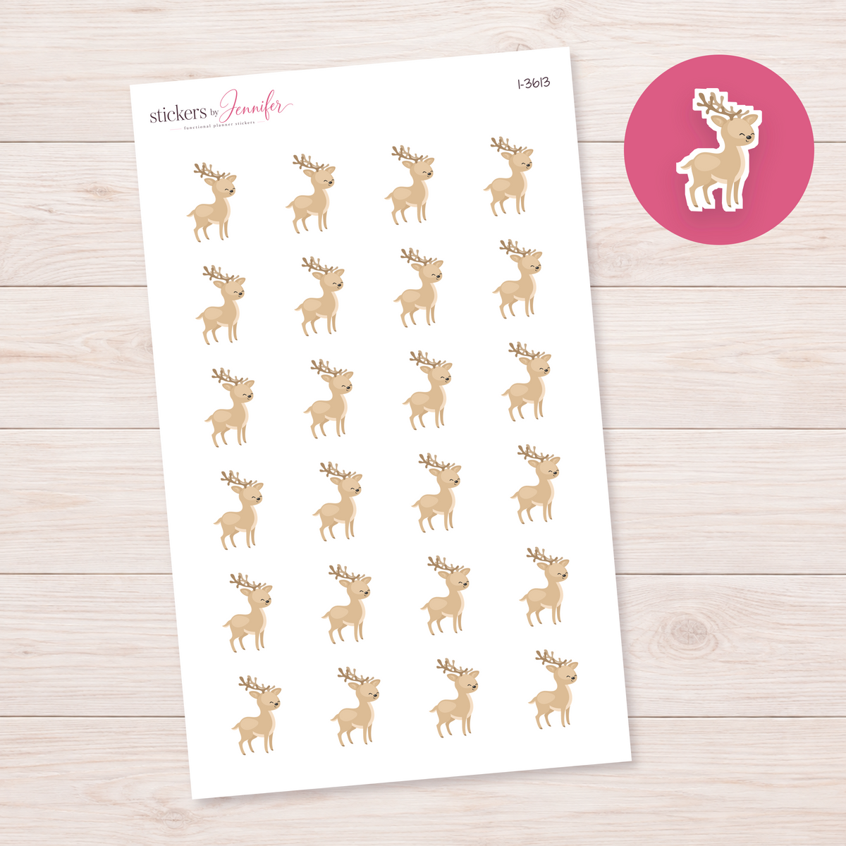 Smiling Antlered Reindeer Planner Stickers | I-3613
