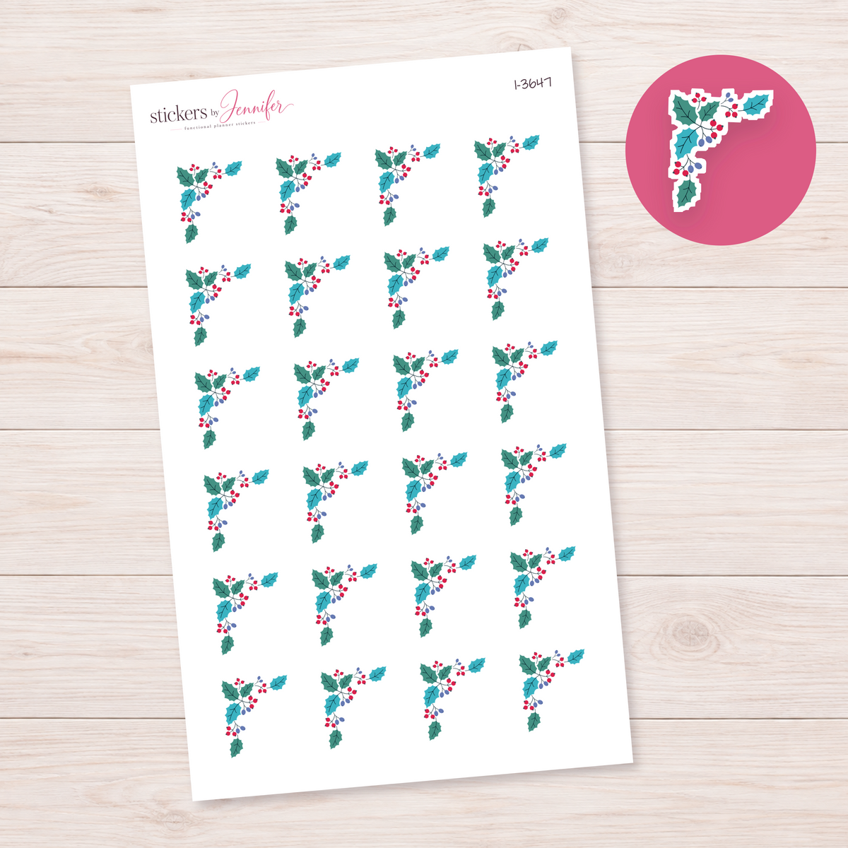 Holly and Berry Branch Planner Stickers | I-3647