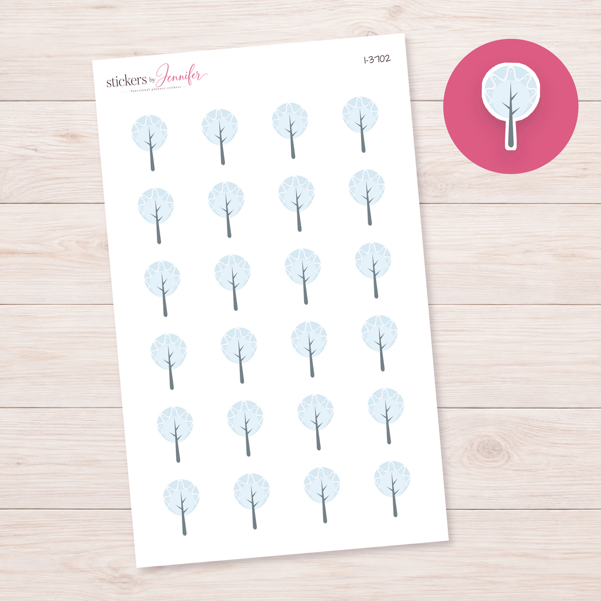 Pale Round Winter Tree Planner Stickers | I-3702