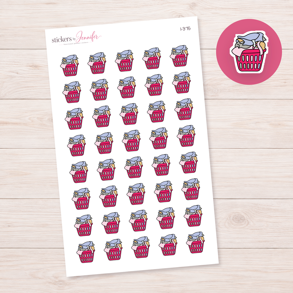 Hot Pink Laundry Basket Planner Stickers | I-375