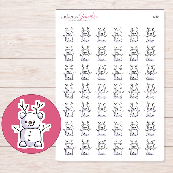 Antler Snowman Planner Stickers | I-3785 — enlarged contour-cut detail