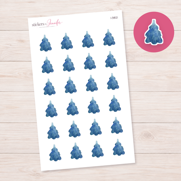 Wide Blue Watercolor Pine Planner Stickers | I-3821