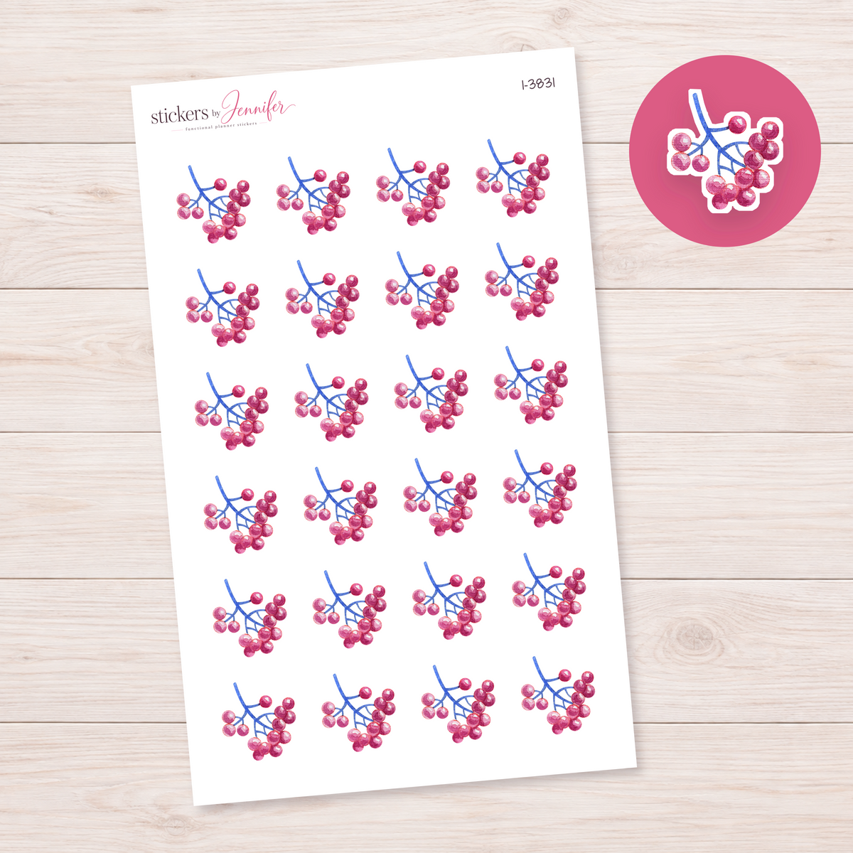Pink Berry Branch Planner Stickers | I-3831