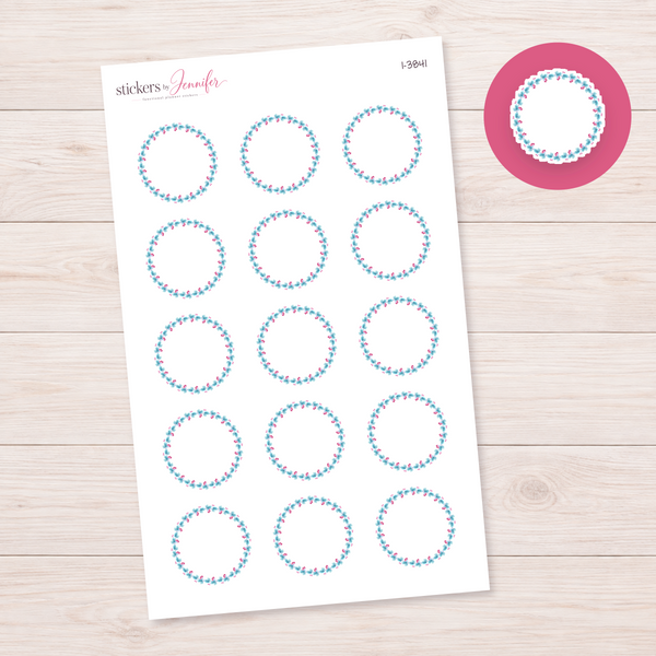 Aqua Leaf and Pink Berry Wreath Planner Stickers | I-3841