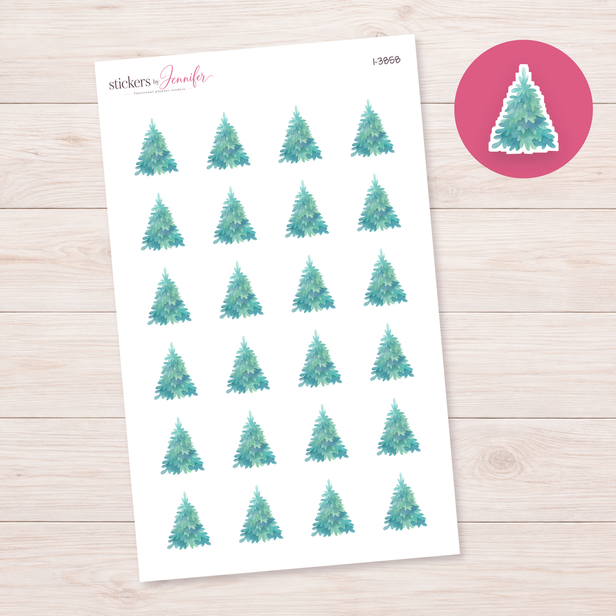 Tall Green Watercolor Pine Planner Stickers | I-3858