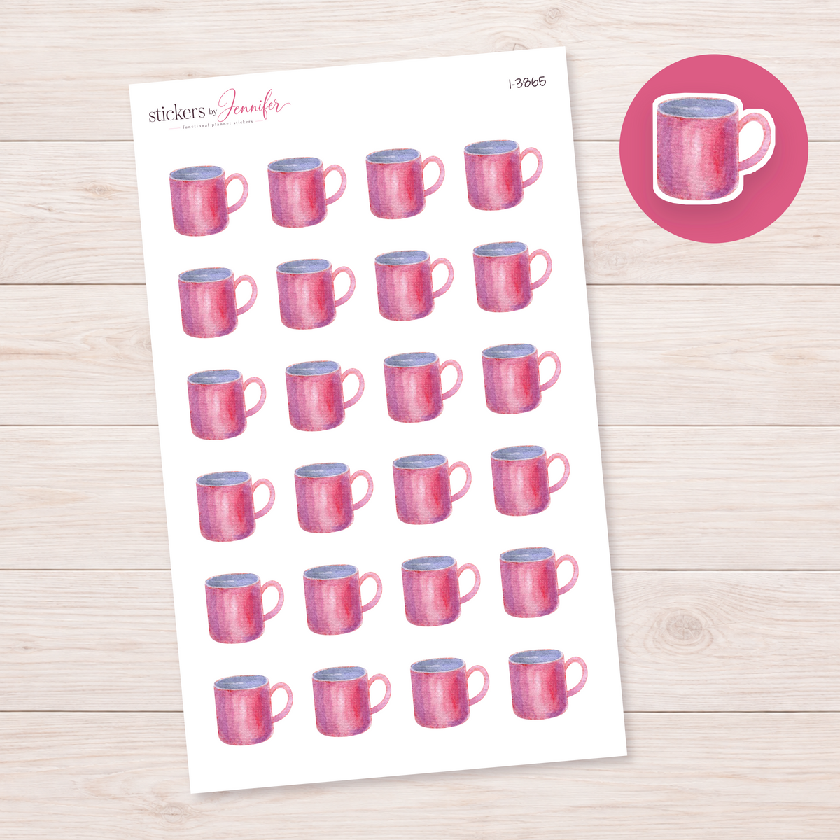 Pink Watercolor Mug Planner Stickers | I-3865