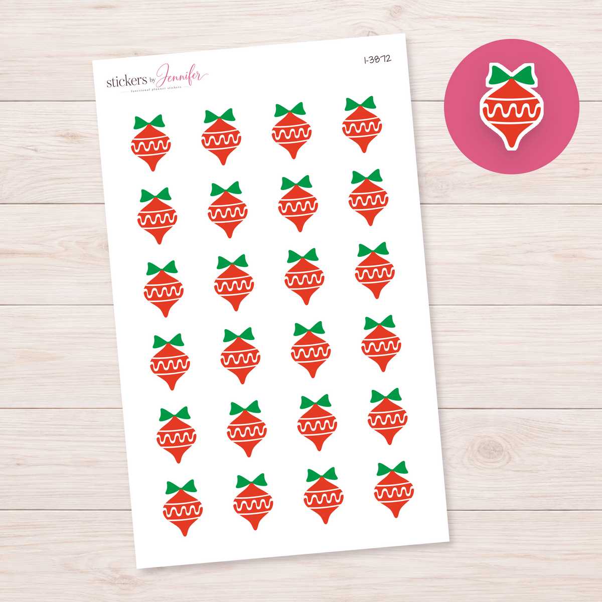 Red Pointed Christmas Bauble Planner Stickers | I-3872