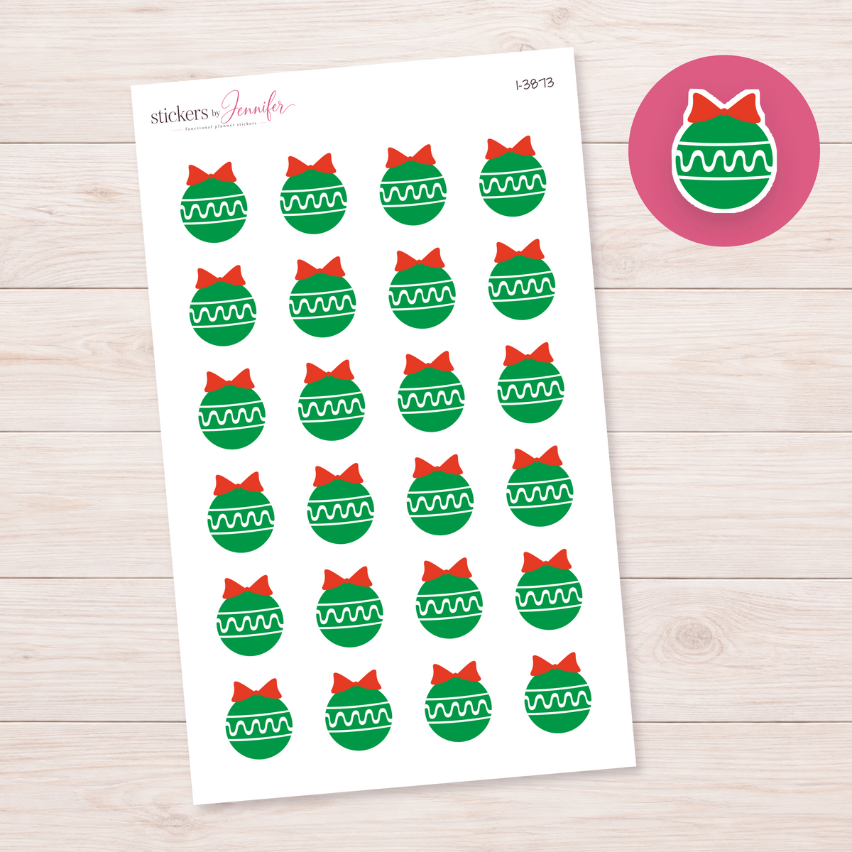 Green Christmas Bauble Planner Stickers | I-3873