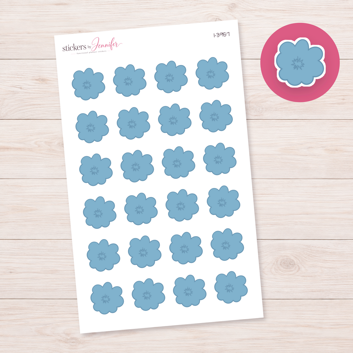 Blue Rounded Flower Planner Stickers | I-3957