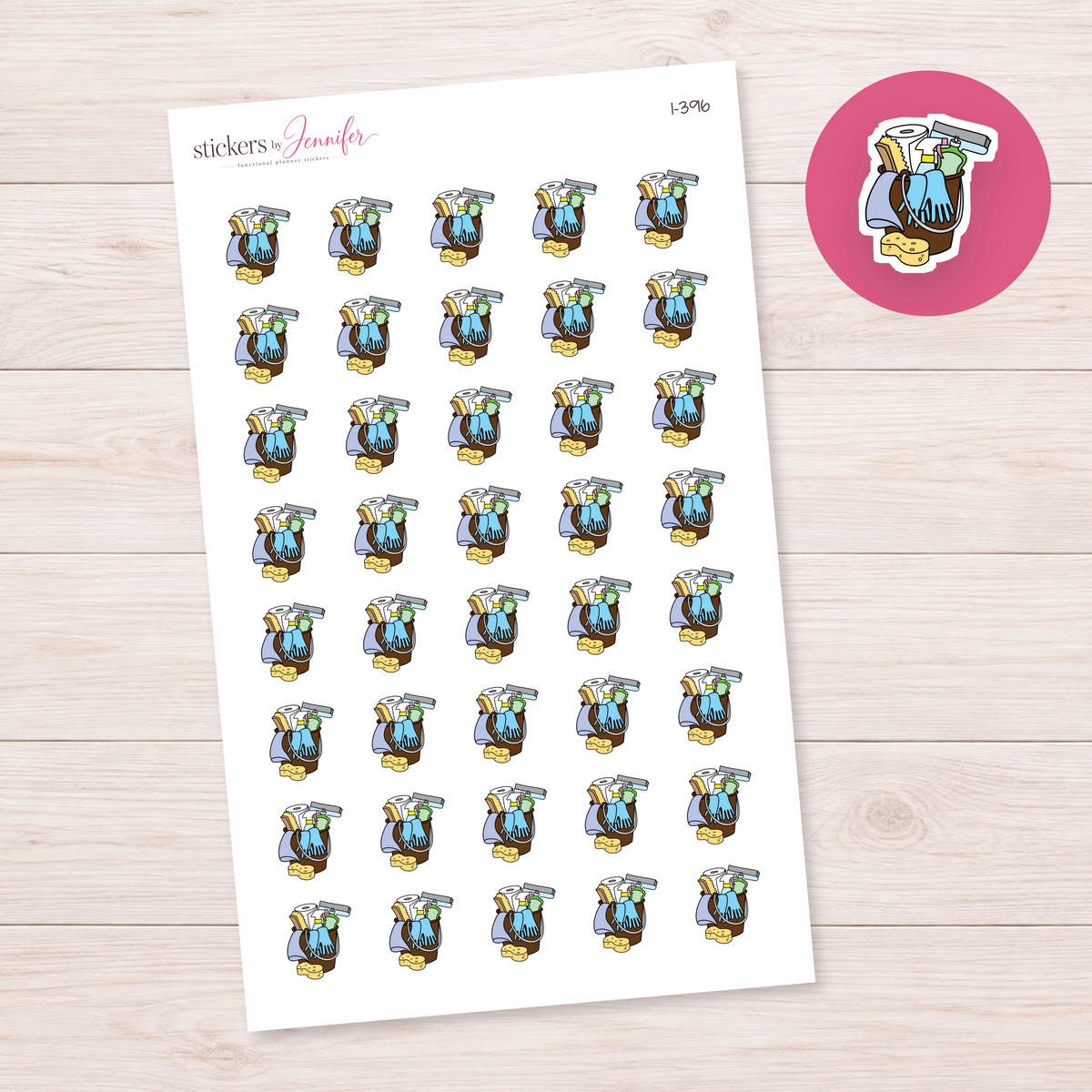Brown Cleaning Supplies Bucket Planner Stickers | I-396