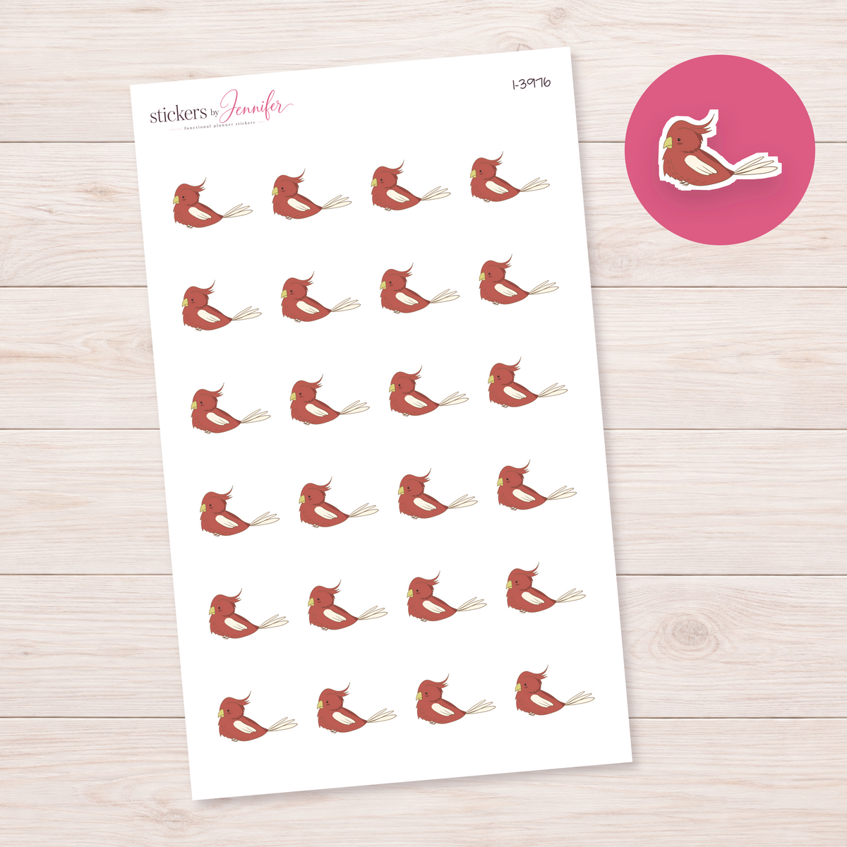 Rust Crested Bird Facing Left Planner Stickers | I-3976