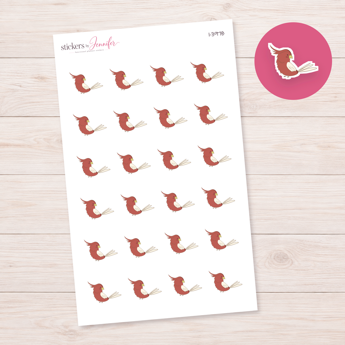 Rust Crested Bird Facing Right Planner Stickers | I-3978