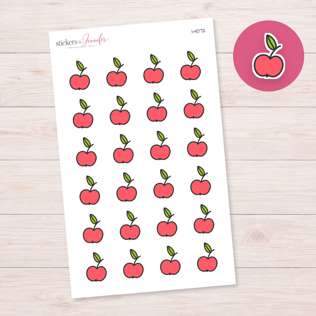 Red Apple with Leaf Planner Stickers | I-4072