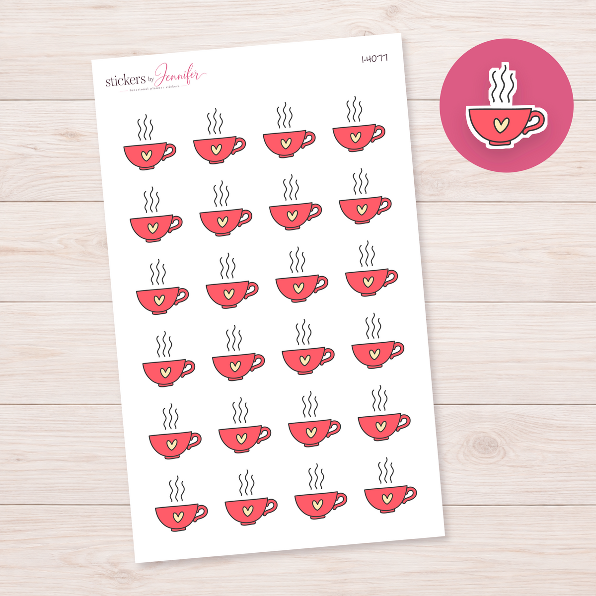 Red Heart Teacup Planner Stickers | I-4077