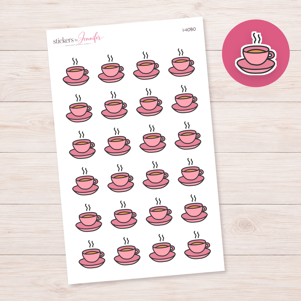 Pink Teacup and Saucer Planner Stickers | I-4080