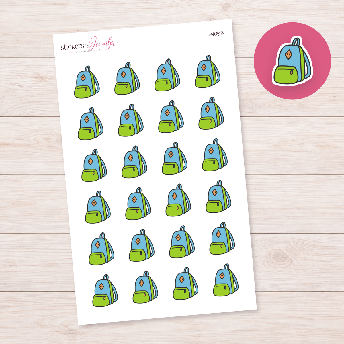 Blue and Green Backpack Planner Stickers | I-4083
