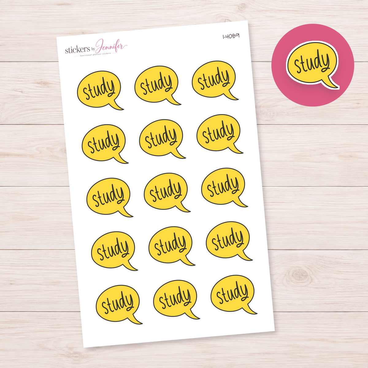 Yellow Study Speech Bubble Planner Stickers | I-4089