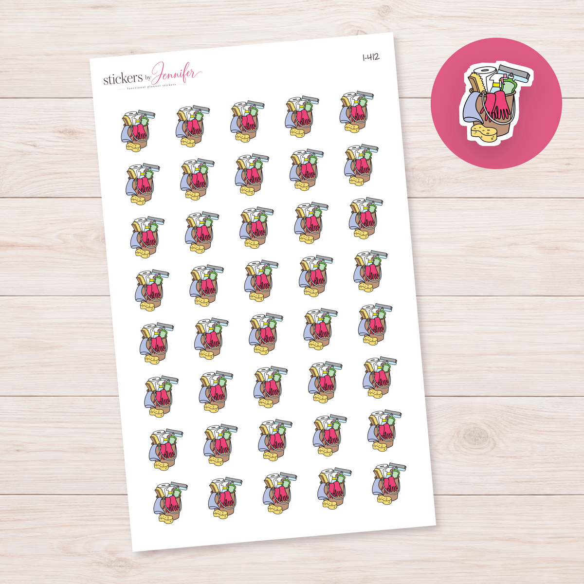 Tan Cleaning Supplies Bucket Planner Stickers | I-412