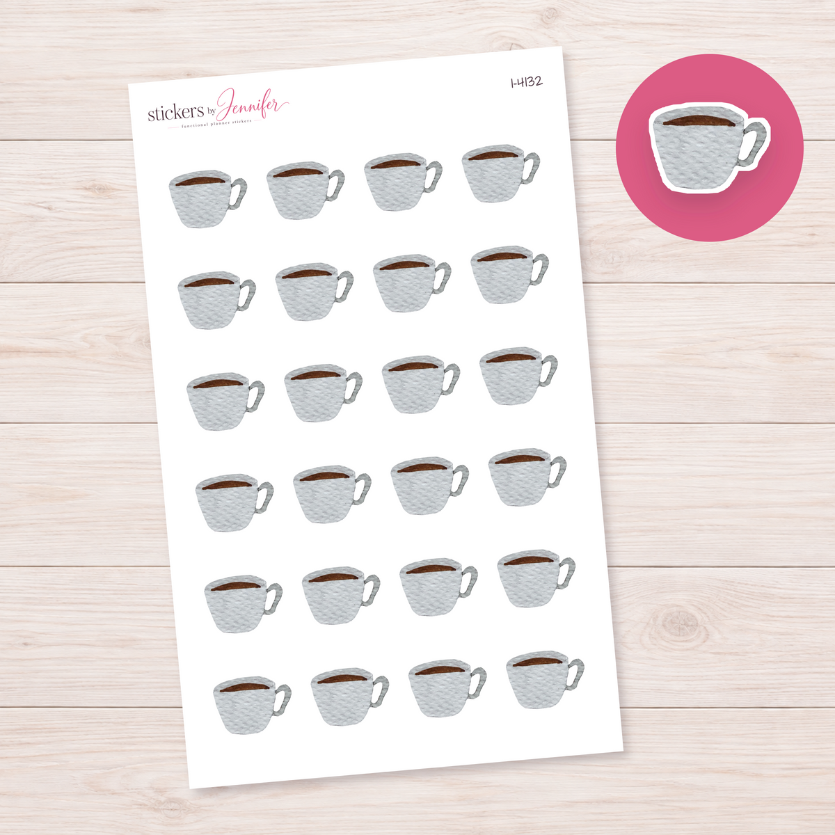 White Coffee Cup Planner Stickers | I-4132